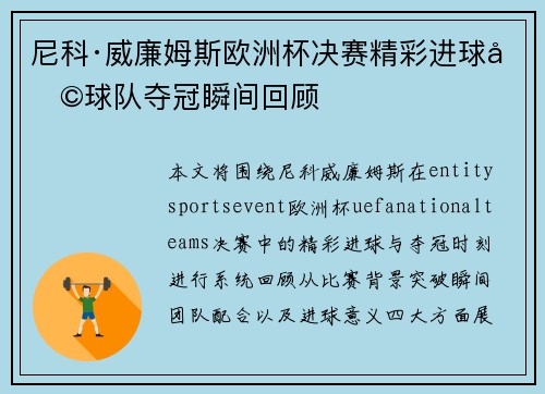 尼科·威廉姆斯欧洲杯决赛精彩进球助球队夺冠瞬间回顾