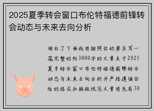2025夏季转会窗口布伦特福德前锋转会动态与未来去向分析 2025夏季转会窗口布伦特福德前锋转会动态与未来去向分析