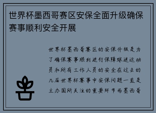 世界杯墨西哥赛区安保全面升级确保赛事顺利安全开展