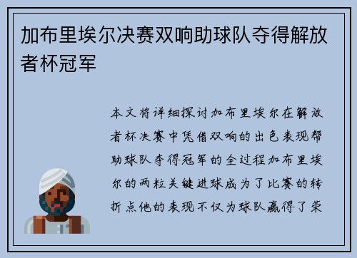 加布里埃尔决赛双响助球队夺得解放者杯冠军